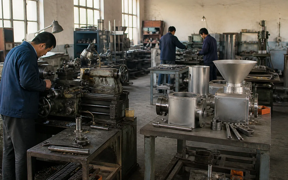 historical concept of a modest late-1980s machinery workshop