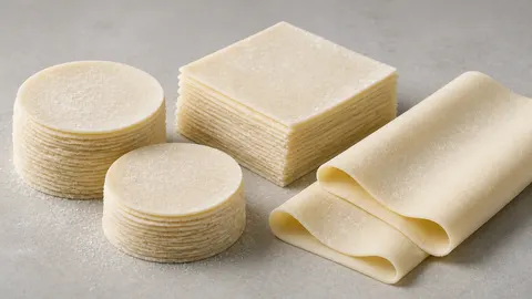 Round wrappers, square wrappers and continuous dough sheets as an illustrative production reference
