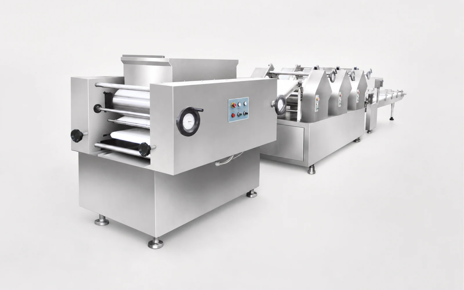 Automatic compound dough sheeter for dumpling wrappers