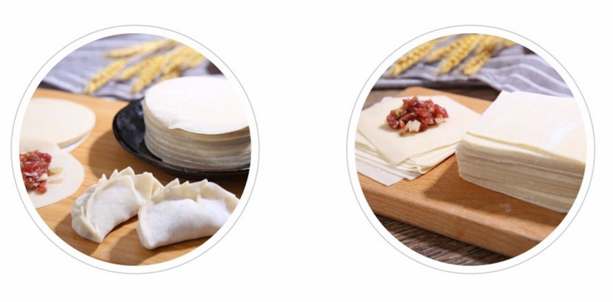 Wonton wrapper application after compound dough sheeting