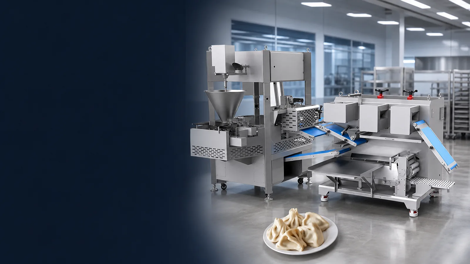 Automatic Khinkali Forming Machine installed in a hygienic factory