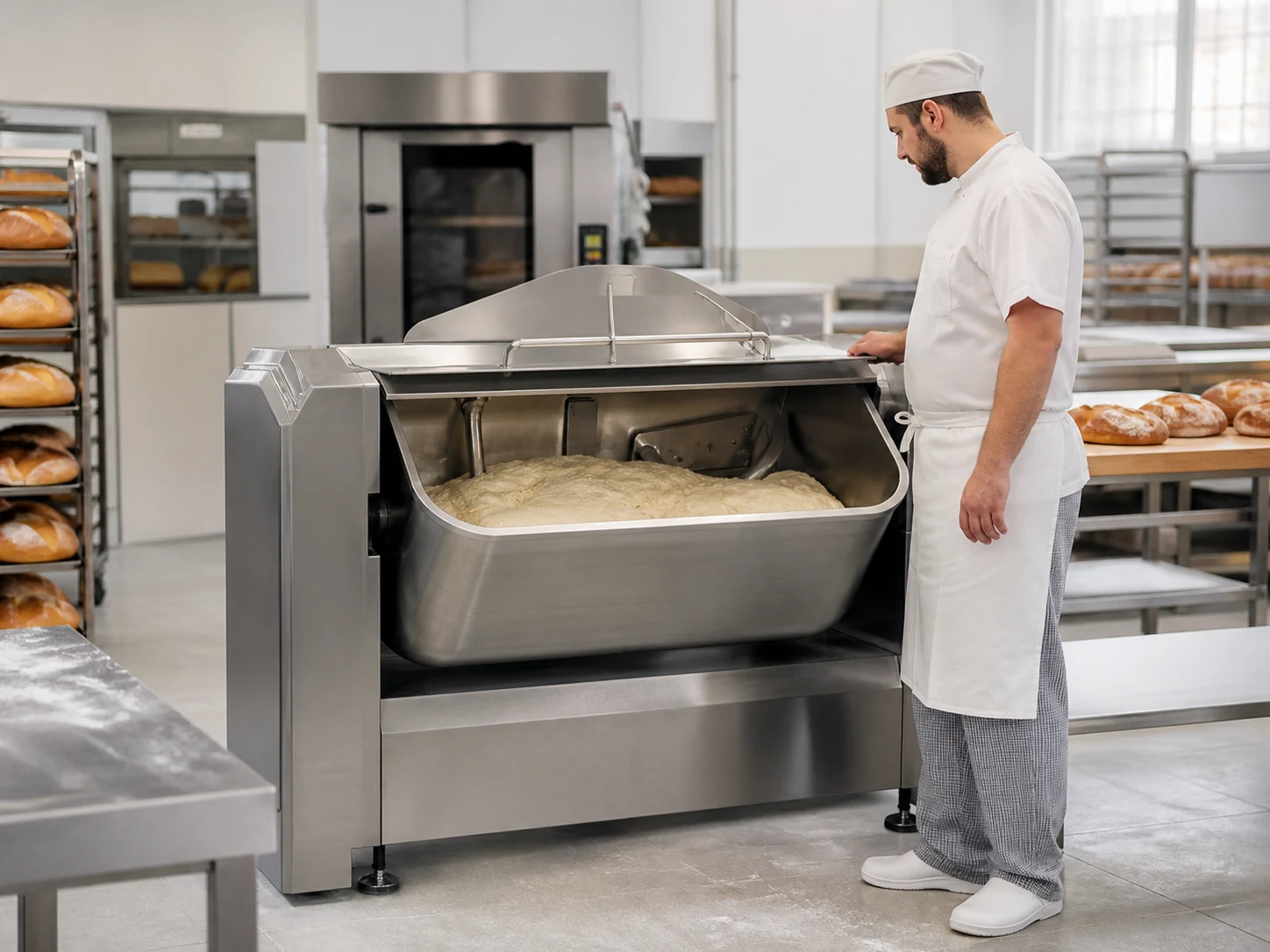 editorial concept for commercial bakery dough preparation