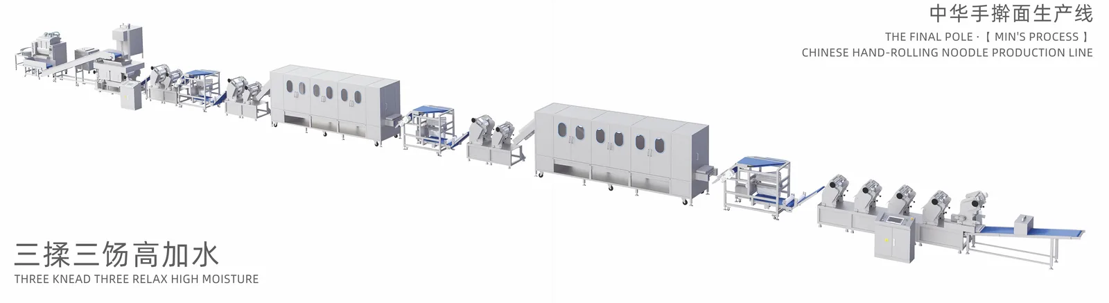 HELPER Chinese hand-rolled noodle production line with repeated kneading, resting, sheeting and cutting stages