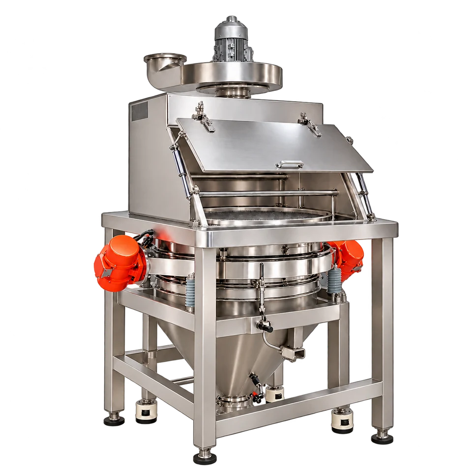 GFH-1000 8-bag dust-controlled vibrating flour sifter and hopper product visualization