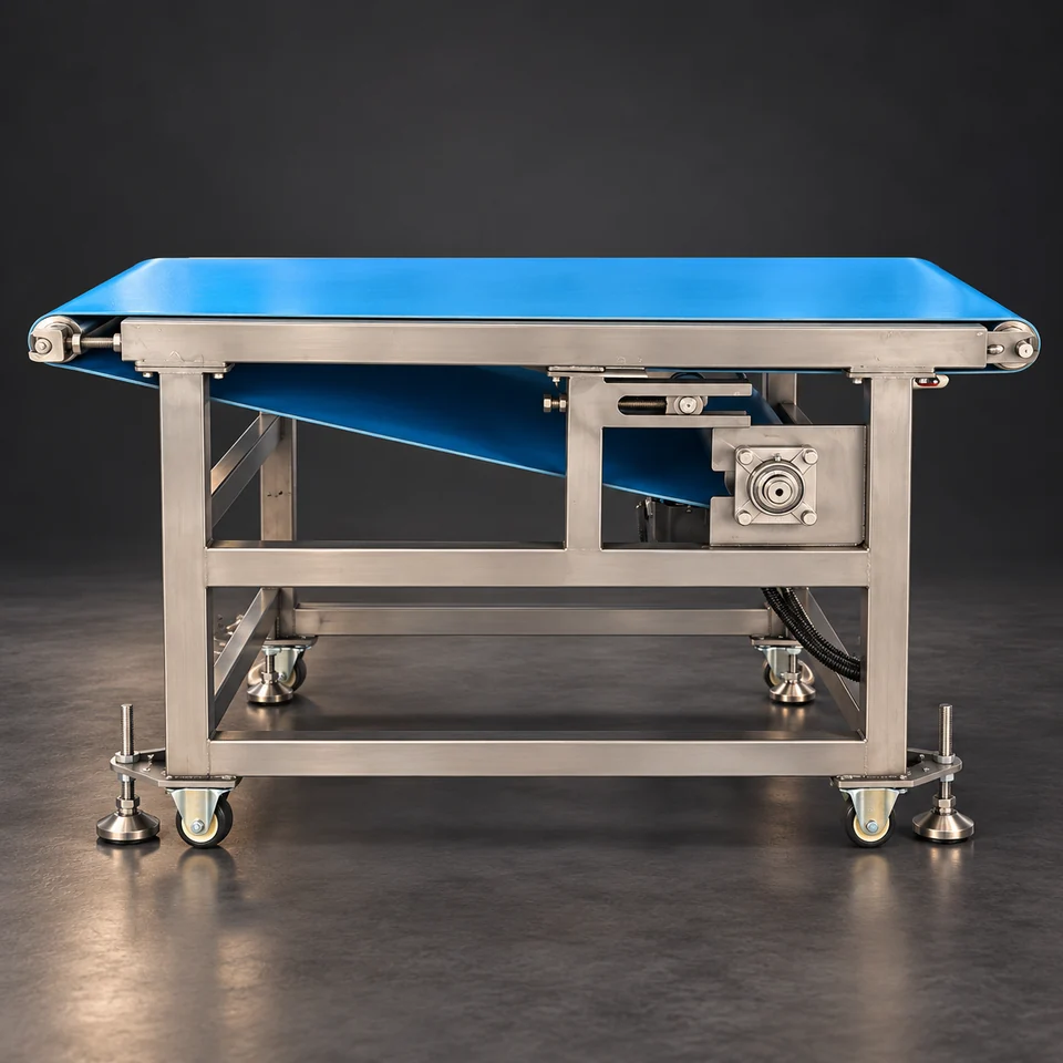 Extension Conveyor Unit with blue belt and stainless supporting frame