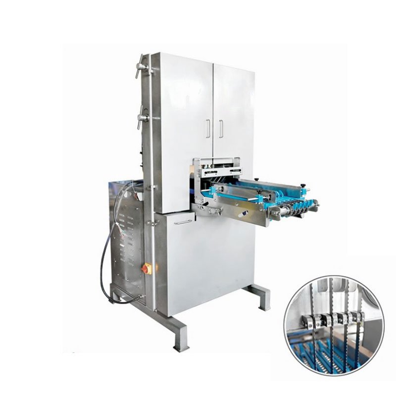 Official HELPER JGJ-3060 four-blade rib bone saw with blue conveyor belts