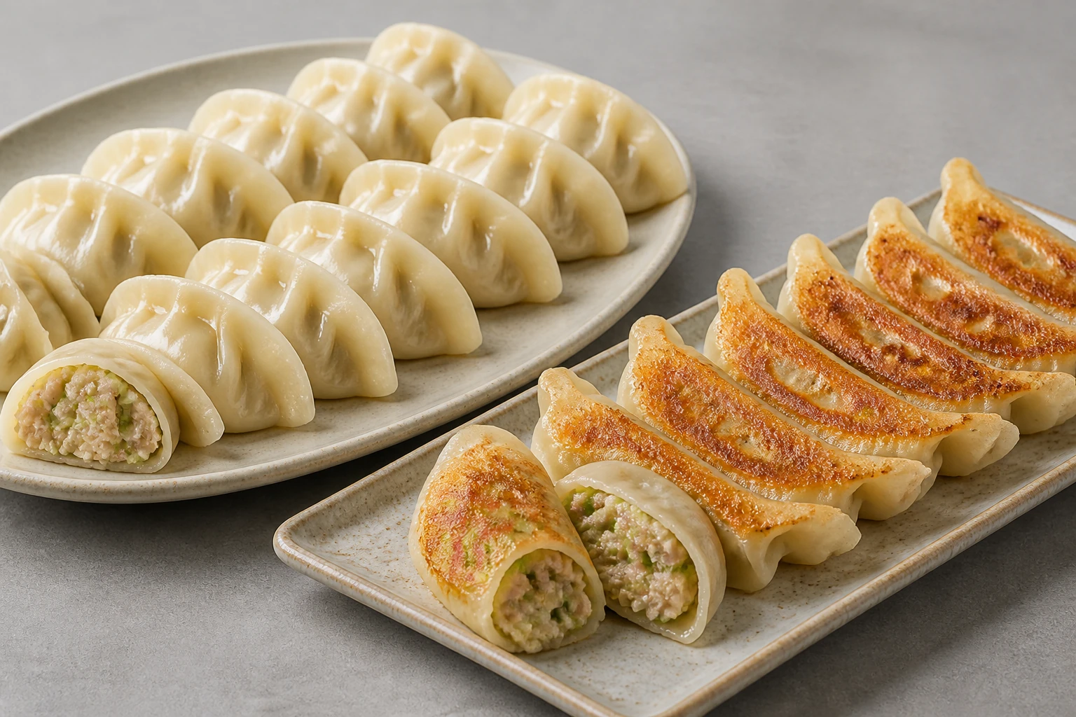 Uniform dumplings and pan-fried gyoza made by automated forming equipment