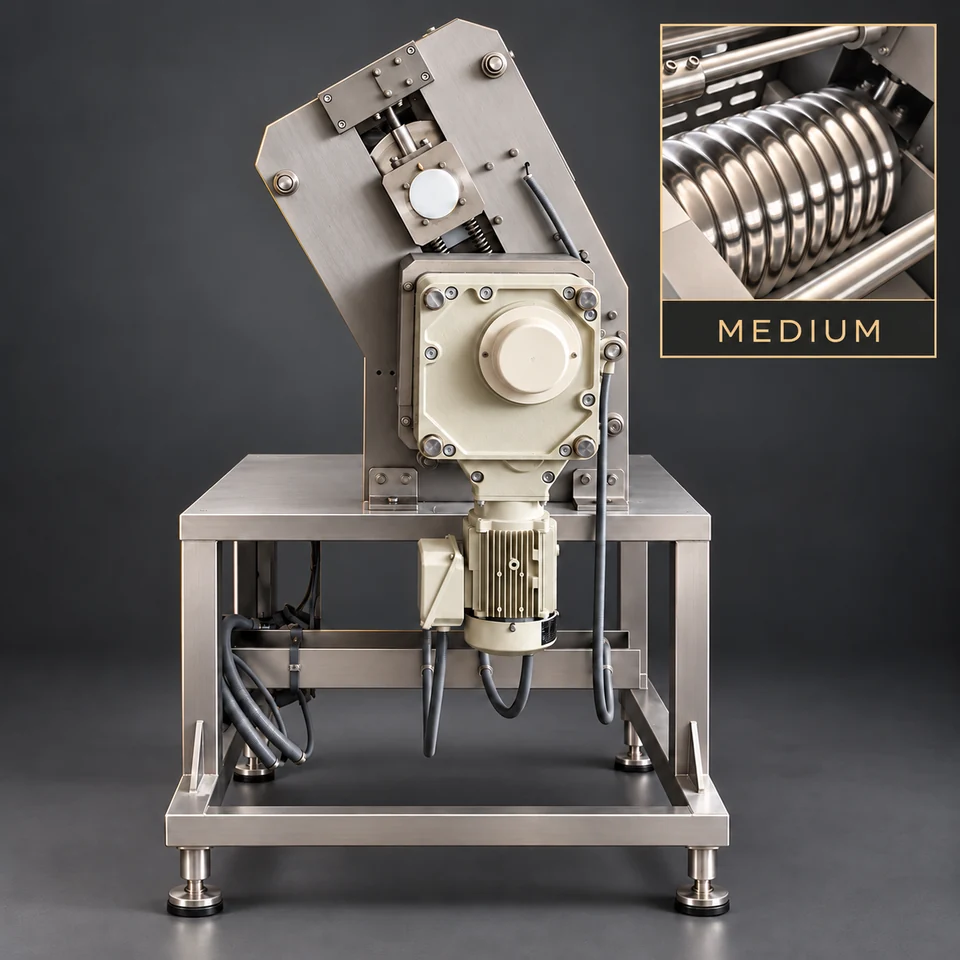 Medium Corrugated Rolling Unit: gear-side view with medium-wave roller detail inset