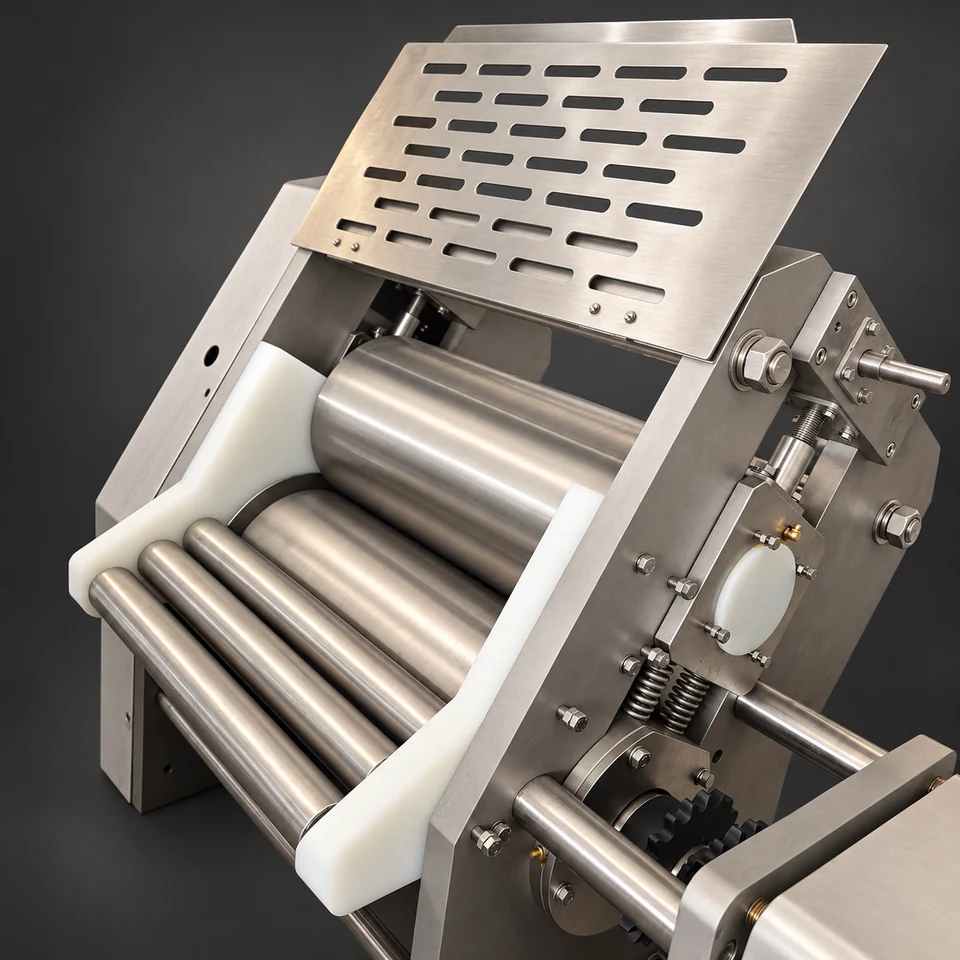 Smooth-roller dough rolling unit rolling view