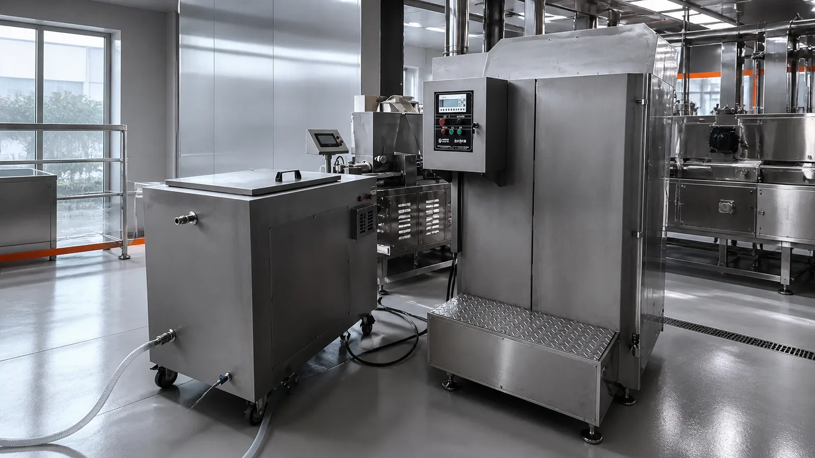 visualization of a saltwater mixing and dosing system in a hygienic dough-preparation area
