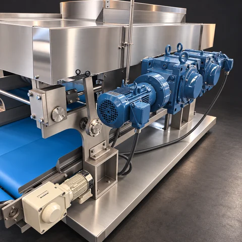 Geared drives and conveyor motor: standalone compound dough sheeter