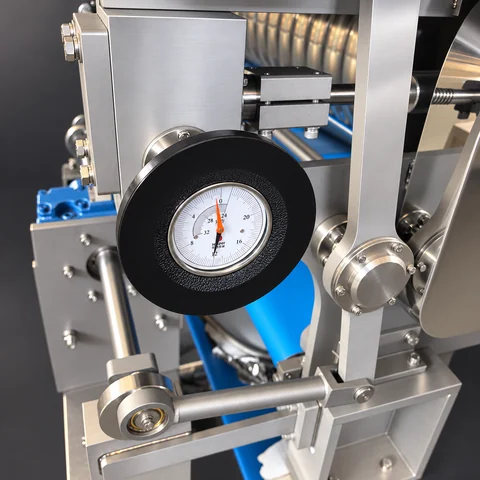 Adjustment handwheel: front view: standalone compound dough sheeter