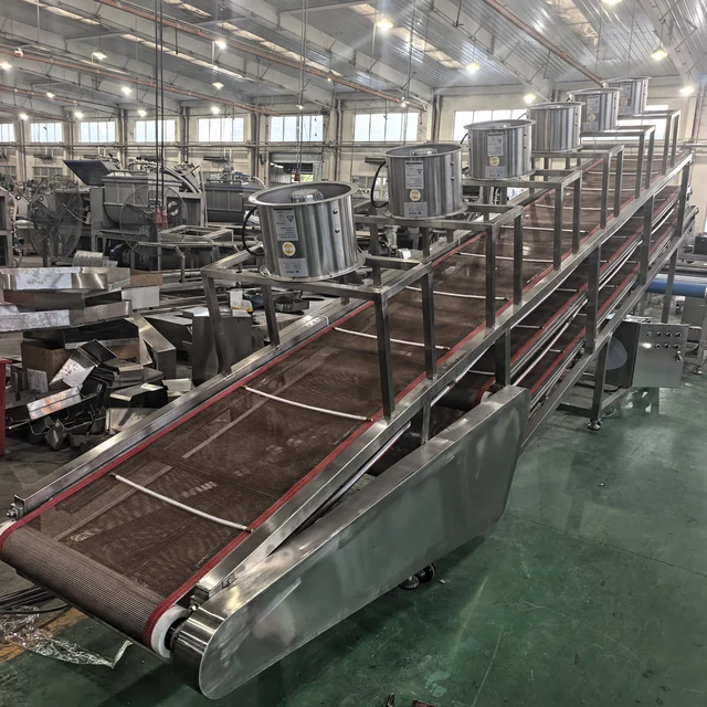 Conveyor and fan arrangement — original three-tier cooling conveyor photograph