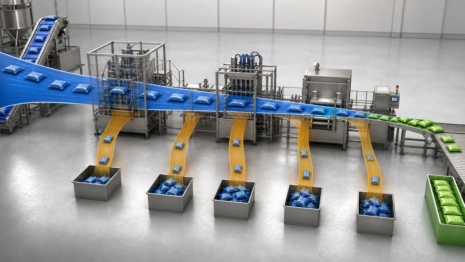Rated packaged food output reduced by cleaning changeover stops speed loss and rejected product