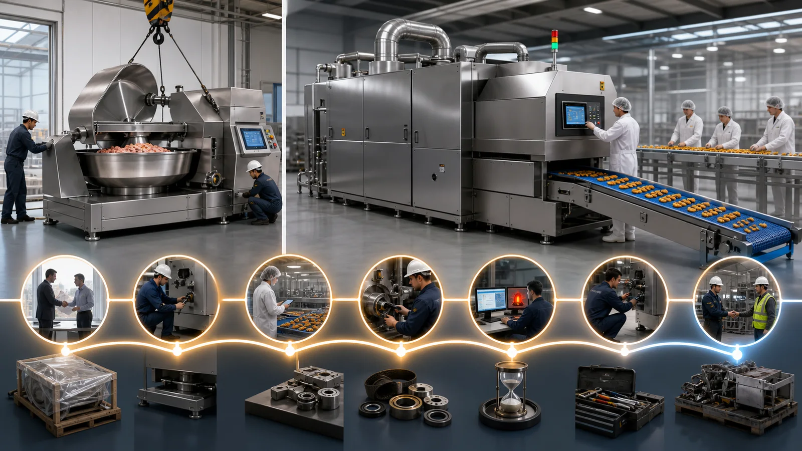 Two food processing machines compared across purchase installation operation maintenance downtime and end-of-life value