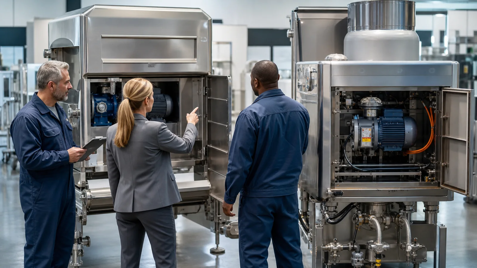 Plant process and maintenance managers comparing two food machines during a lifecycle review