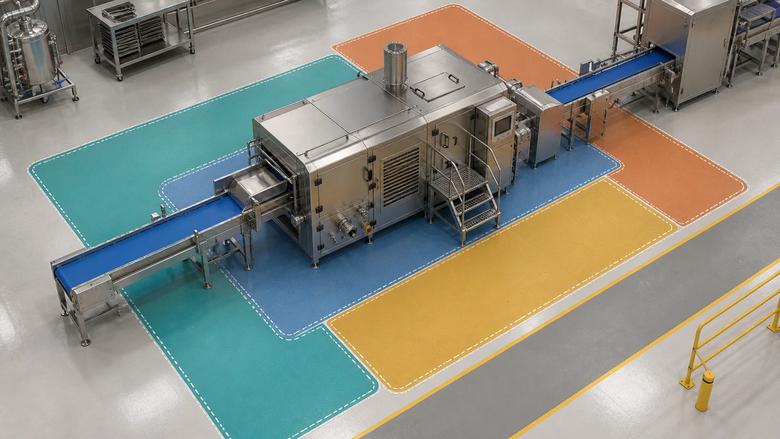 Isometric carton layer pattern showing pallet edge clearance and a no-overhang loading arrangement