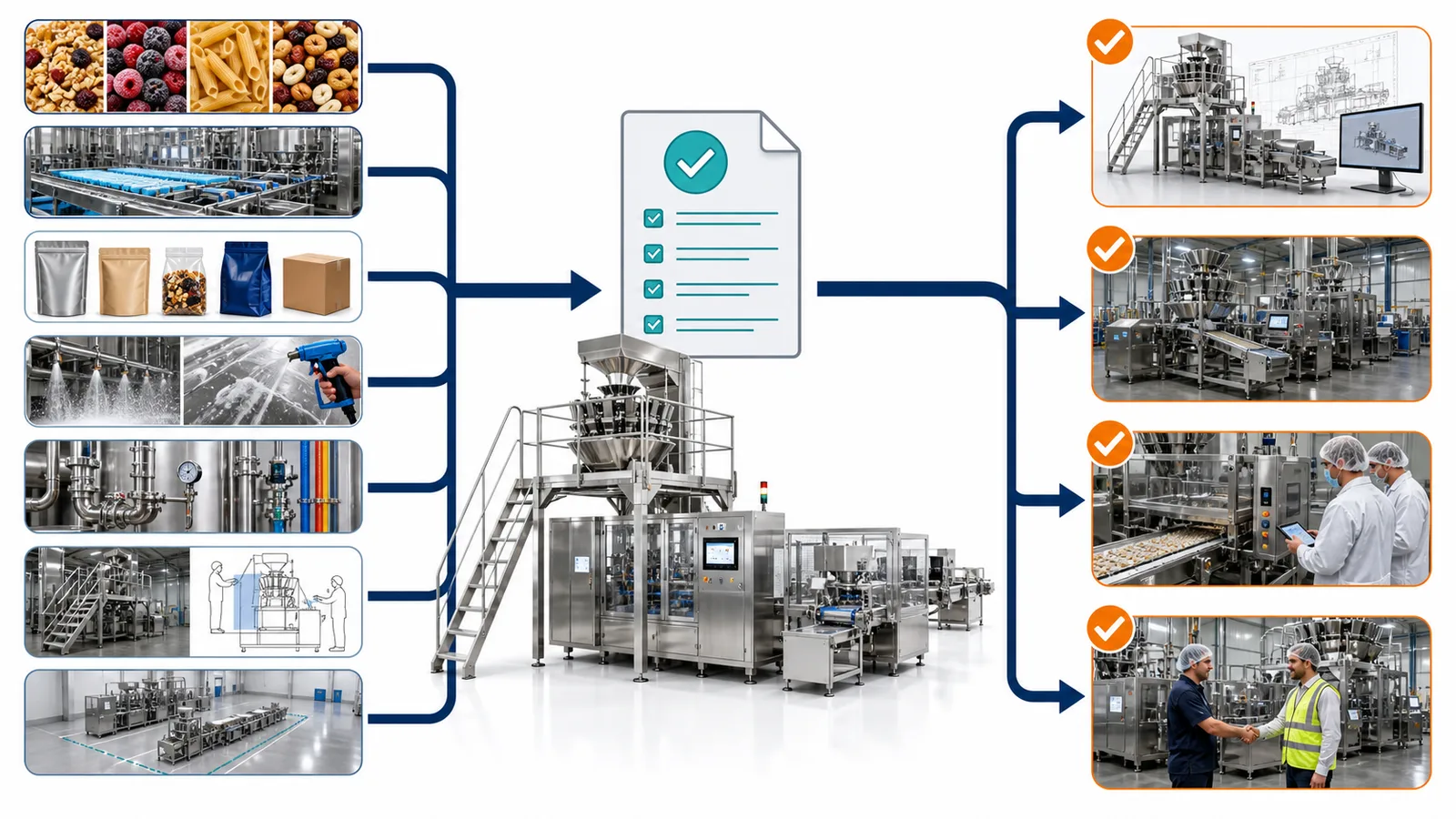 Product capacity packaging hygiene utilities space and access requirements flowing into machine design and acceptance verification